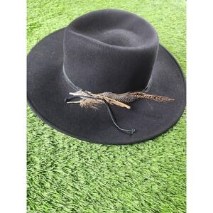 Stetson Cowboy Hat Mens M Black Wool Coloma Wide Brim Feather Western Lined USA